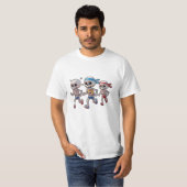 「3D カートゥーン スケルトン レース」楽しい走るスケルトン Tシャツ (正面フル)
