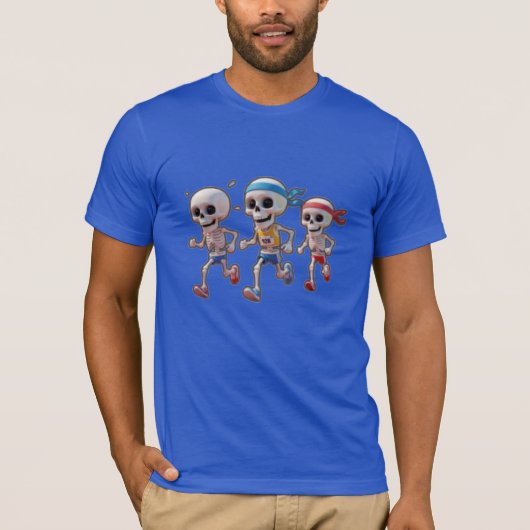 「3D カートゥーン スケルトン レース」楽しい走るスケルトン Tシャツ (正面)