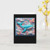 3D クジラ ステッカー カード (黄色い花)