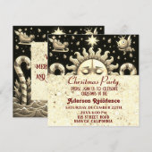 3D ゴールデンクリスマスサン ゴールデンクリスマスパーティ 招待状 (正面/裏面)