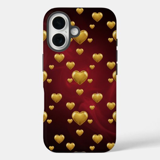 3D ゴールド ハート クリムソン ラグジュアリー iPhone 16 ケース Case-Mate iPhoneケース (裏面)