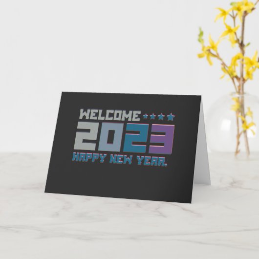 3D タイポグラフィーで迎える 2023 年の新しい年おめでとうございます カード (黄色い花)