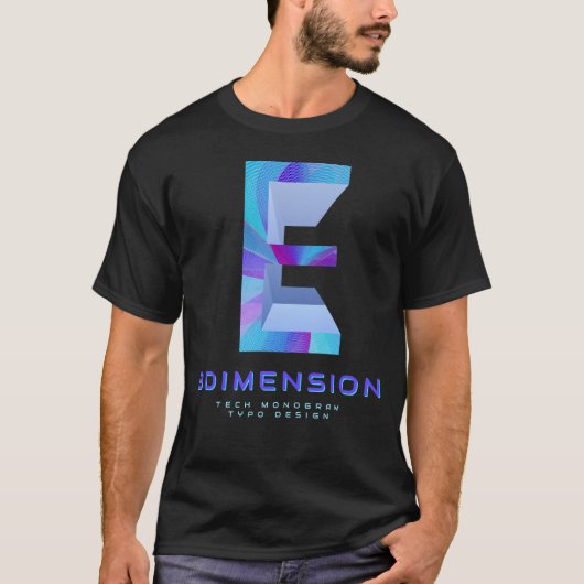 3D テクノロジーレター E モダン モノグラム スタイリッシュ Tシャツ (正面)