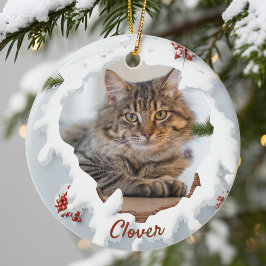 3D ネコのクリスマス　オリジナル写真　ペット愛好家のプレゼント セラミックオーナメント