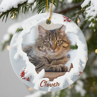3D ネコのクリスマス　オリジナル写真　ペット愛好家のプレゼント セラミックオーナメント