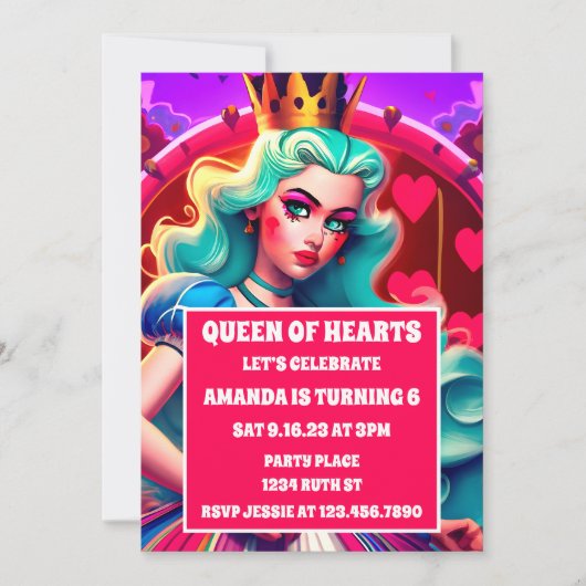 3D ハートの女王 誕生日招待状 招待状 (正面)