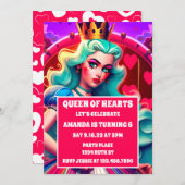 3D ハートの女王 誕生日招待状 招待状 (正面/裏面)