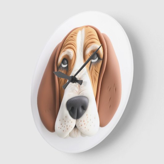 3D バセットハウンド犬 ラージ壁時計 (傾斜)