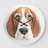 3D バセットハウンド犬 ラージ壁時計 (正面)