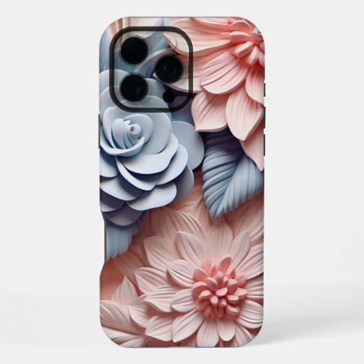 3D ピンクとブルーの花柄 iPhoneケース (裏面)