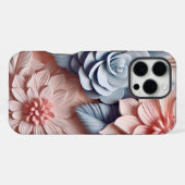 3D ピンクとブルーの花柄 iPhoneケース (裏面横)