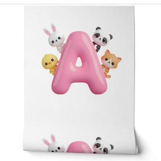 3D ピンクバルーンの文字A 森林動物の壁紙 壁紙