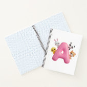 3D ピンク風船のアルファベットA - 森の動物 ノート (内部)