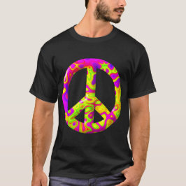 3D ピンク 黄色 サイケデリック ピースマーク Tシャツ