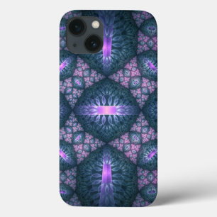 3D フラクタル アート パターン ターコイズ パープル ピンク iPhone 13ケース