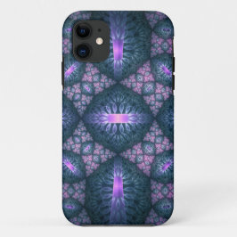 3D フラクタル アート パターン ターコイズ パープル ピンク iPhone 11 ケース