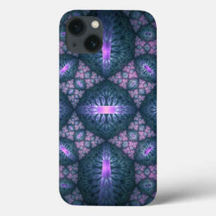 3D フラクタル アート パターン ターコイズ パープル ピンク iPhone 13ケース