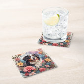 3D フラワーファンタジー バーニーズ・マウンテン・ドッグ 鳥瞰図 スクエアペーパーコースター (インサイチュ)