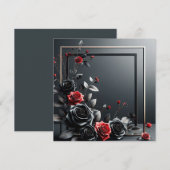 3D ブラック＆レッドのバラ 招待状 (正面/裏面)