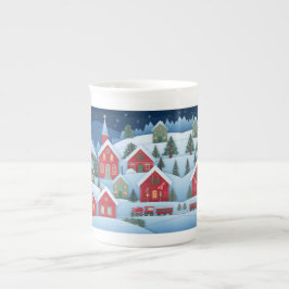 3D ペーパーカット クリスマス ビレッジ ボーンチャイナマグカップ