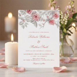 3D ローズ シンプル ホワイト フラワー ウェディング 招待状