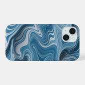 3D 抽象的 青 白 大理石 テクスチャ iPhone 15ケース (裏面横)