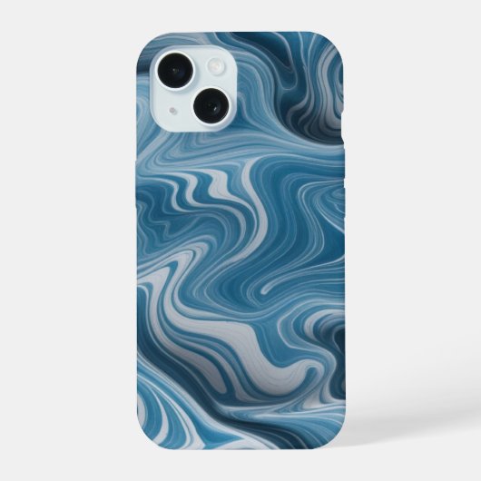 3D 抽象的 青 白 大理石 テクスチャ iPhone 15ケース (裏面)