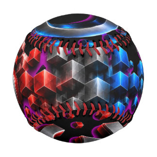 3D 爆裂キューブ - Chrome Red Blue テクノロジーアート 野球ボール