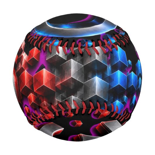 3D 爆裂キューブ - Chrome Red Blue テクノロジーアート 野球ボール (裏面)