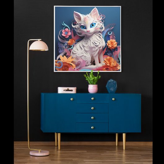3D 立体に見える猫のプリントポスター アートワーク 壁画 ポスター