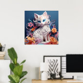 3D 立体に見える猫のプリントポスター アートワーク 壁画 ポスター (ホームオフィス)