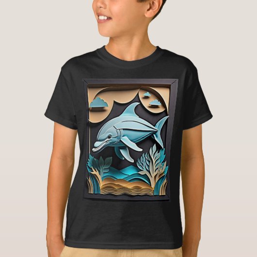 3D 紙アートイルカデザインTシャツ Tシャツ (正面)