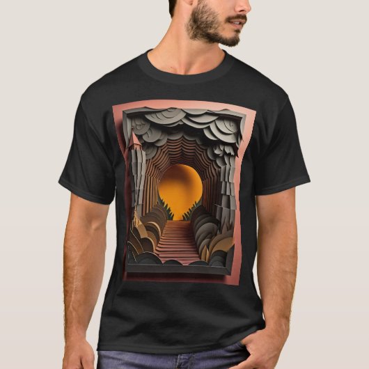 3D 紙アート デザイン Tシャツ (正面)