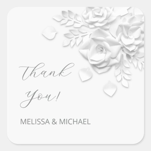 3D 紙切りバラのウェディング サンクス スクエアシール (正面)