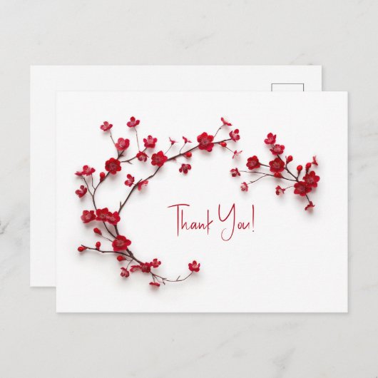 3D 赤い桜の花 ありがとうございます ポストカード (正面/裏面)