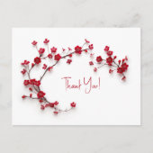 3D 赤い桜の花 ありがとうございます ポストカード (正面)