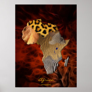 3D AFRICAN Wildlife Map赤いフラクタルアートポスター ポスター