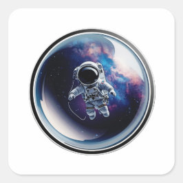 3D Astronaut in Space Bubble Galaxy Sticker スクエアシール