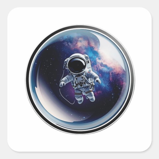 3D Astronaut in Space Bubble Galaxy Sticker スクエアシール (正面)