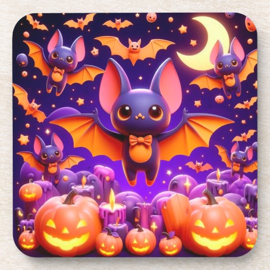 3D bats pumpkins halloween コースター (正面)
