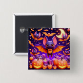 3D bats pumpkins halloween 缶バッジ (正面&裏面)