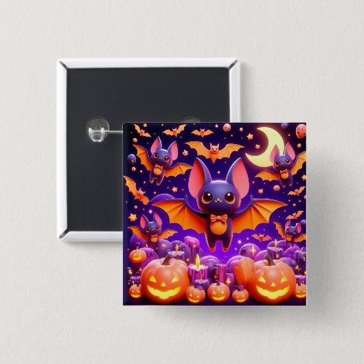3D bats pumpkins halloween 缶バッジ (正面&裏面)
