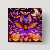 3D bats pumpkins halloween 缶バッジ (正面)