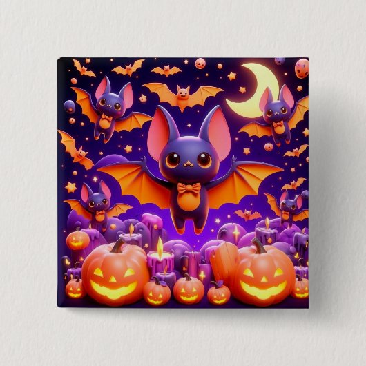 3D bats pumpkins halloween 缶バッジ (正面)