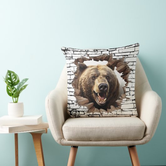 3D Bear Wall Break Art – Realistic Safari クッション (椅子)