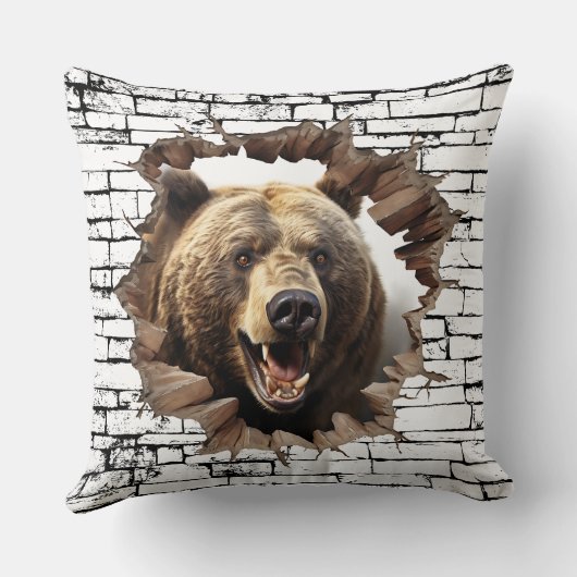 3D Bear Wall Break Art – Realistic Safari クッション (裏面)