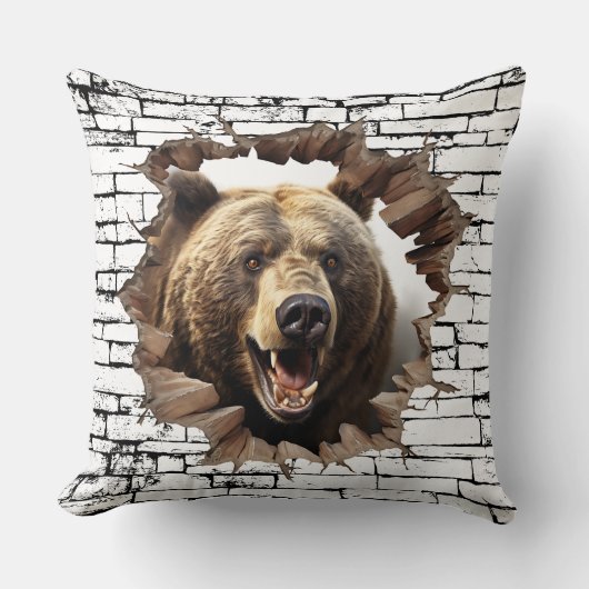 3D Bear Wall Break Art – Realistic Safari クッション (正面)