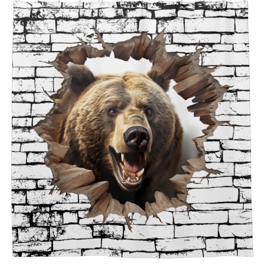 3D Bear Wall Break Art – Realistic Safari シャワーカーテン (正面)