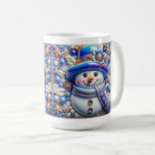 3D Blue Christmas Snowman コーヒーマグカップ (正面右)