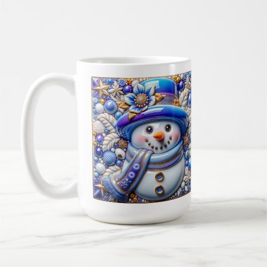 3D Blue Christmas Snowman コーヒーマグカップ (左)